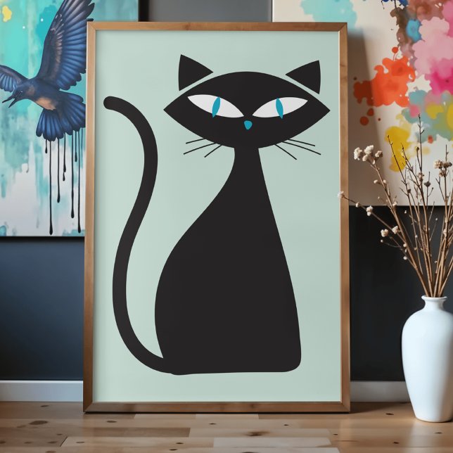 Affiche Modern Minimalist Stylish Retro Atomic Black Cat (Créateur téléchargé)