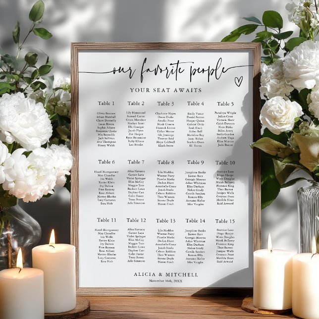 Affiche Modern Minimalist Wedding Seating Chart 15 Tables (Modern Minimalist Wedding Seating Chart 15 Tables)