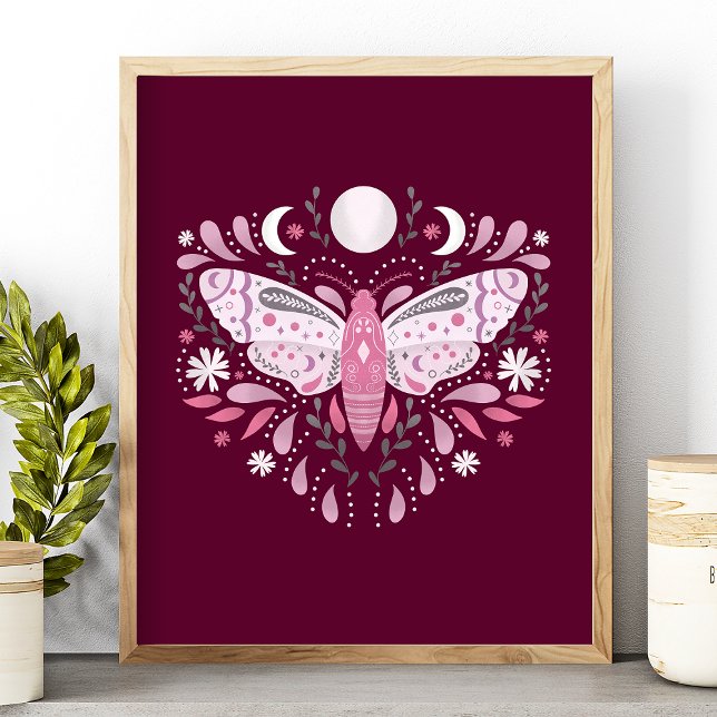 Affiche Modern Pink And White Abstract Moth Illustration (Créateur téléchargé)