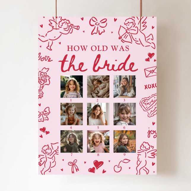 Affiche Modern Pink Hand Drawn How Old Was The Bride Sign (Modern Pink Hand Drawn How Old Was The Bride Sign)