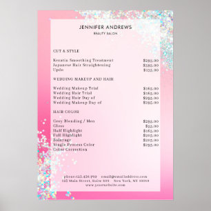 Affiche Modern Pink Silver Glitter Salon Price List