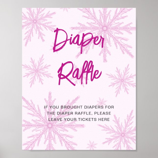 Affiche Modern Pink Snowflakes Baby Shower Diaper Raffle (Devant)
