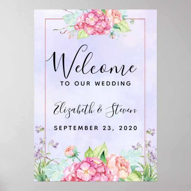 Affiche Modern Pink Watercolor Floral Frame Wedding (Devant)
