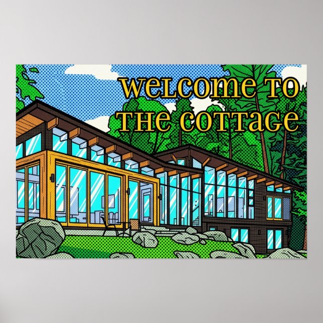 Affiche Modern Pop Art Forest Cabin Mid-Century Comic (Devant)