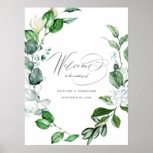 Affiche Modern Sage Greenery Wreath Floral Wedding Welcome