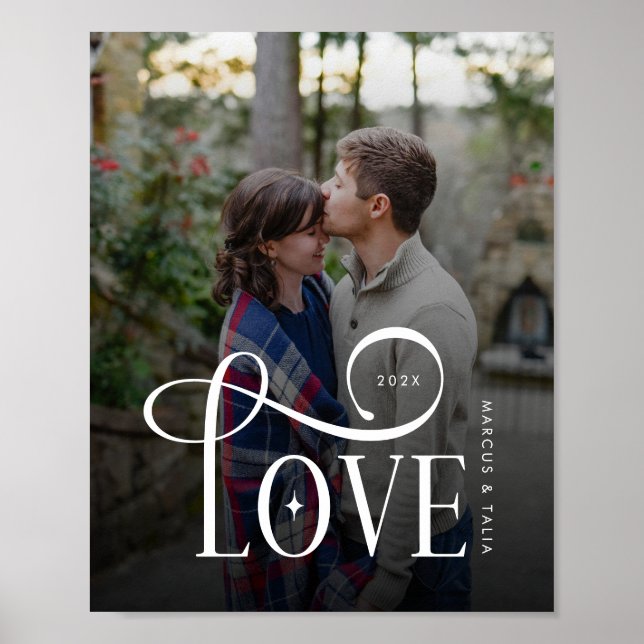 Affiche Modern Script Love Custom Engaged Couples Photo (Devant)