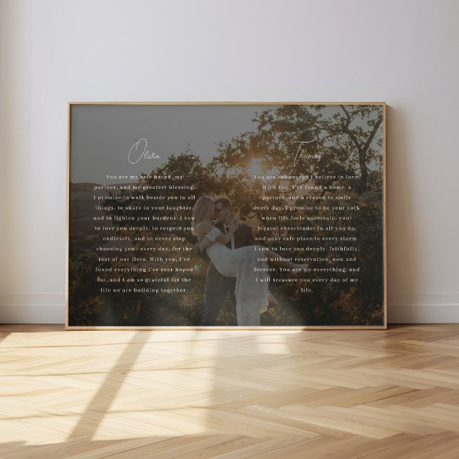 Affiche Modern Script Wedding Vows Custom Names & Photo (Créateur téléchargé)