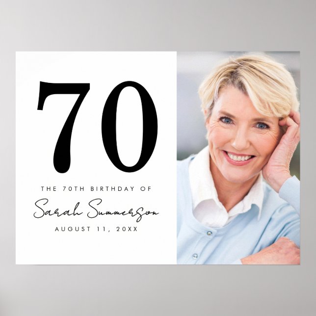 Affiche Modern Seveny Black White Photo 70th Birthday (Devant)