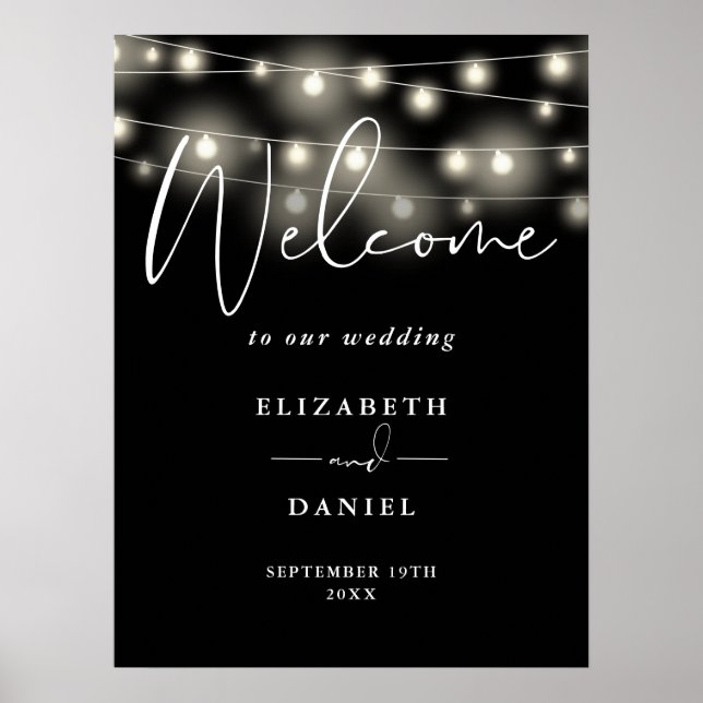 Affiche Modern String Lights Wedding Welcome Sign (Devant)