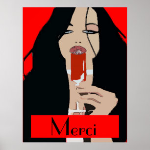 Affiche Modern Style Wine Poster, Merci, edit text