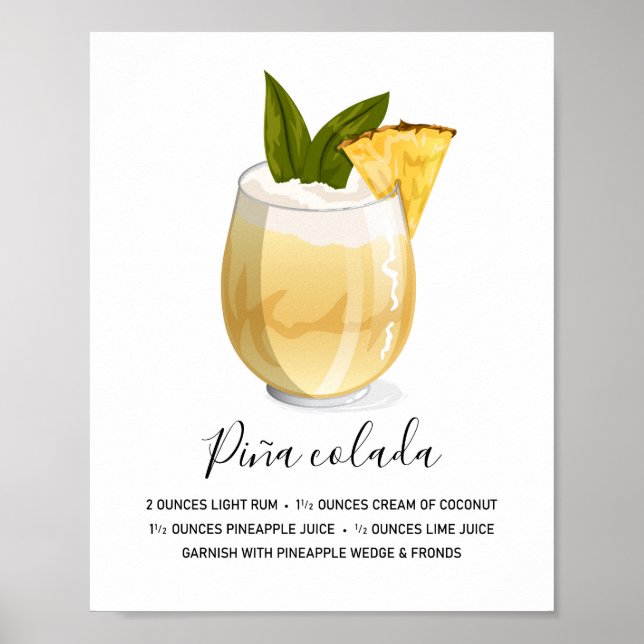 Affiche Modern Tropical Piña Colada Recipe Illustration (Devant)