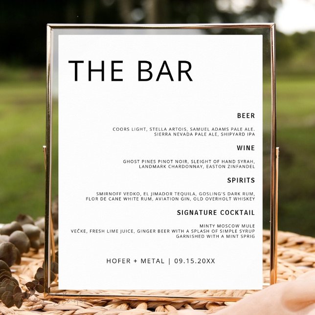 Affiche Modern Wedding Bar Menu Minimalist Wedding Drink (Créateur téléchargé)