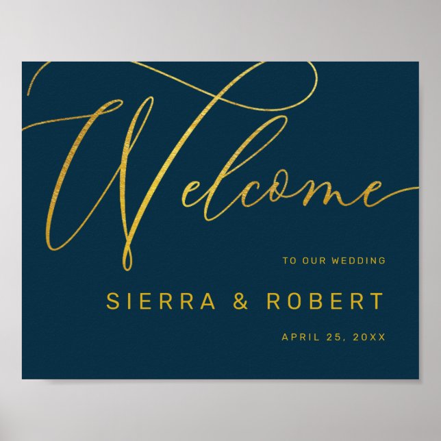Affiche Modern Wedding Welcome Sign Faux Gold Script (Devant)