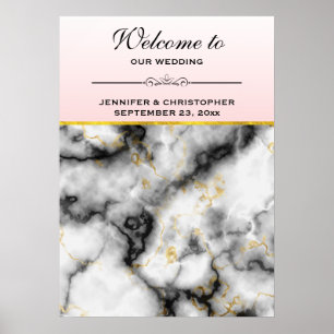 Affiche Modern White Gray Marble Wedding Welcome