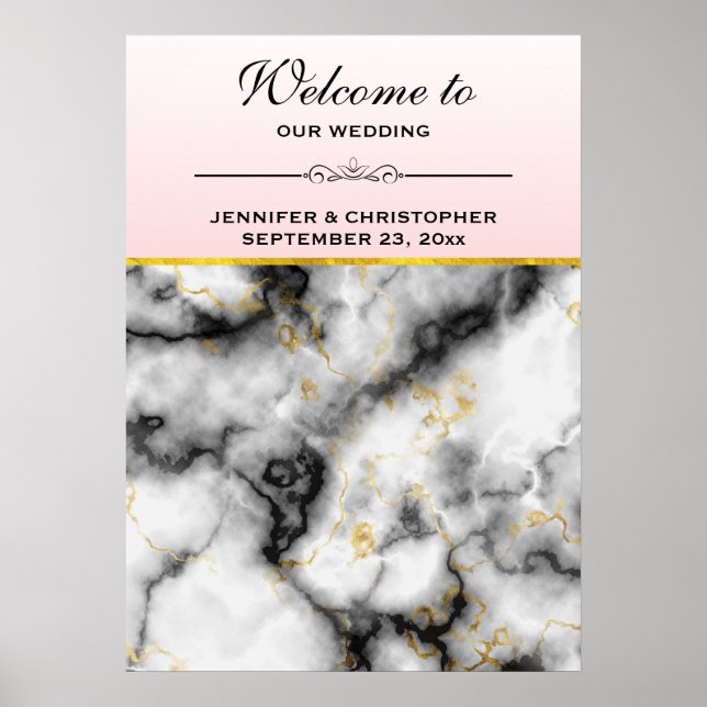 Affiche Modern White Gray Marble Wedding Welcome (Devant)
