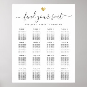 Affiche ModernCalligraphy Gold Heart Mariage de siège grap