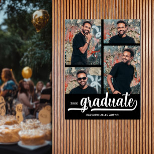 Affiche Moderne 4 Photos sur la Graduation Noire