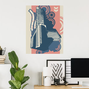 Affiche Moderne Abstrait Arrière - plan urbain Vibrant