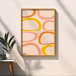 Affiche Moderne Abstrait Milieu du Siècle Pêche, Orange, J