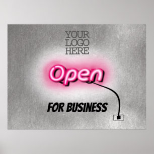 Affiche Moderne Ajouter Logo Ouvrir Panneau en néon rose