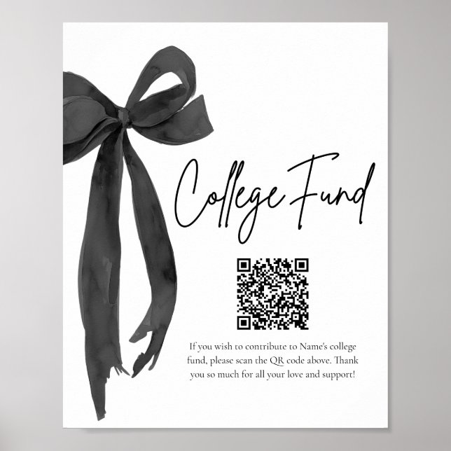 Affiche Moderne Black Bow QR Code College Fonds Graduation (Devant)