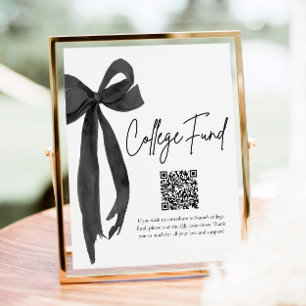 Affiche Moderne Black Bow QR Code College Fonds Graduation