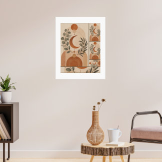 Affiche Moderne Boho Croissant de Lune & Branche d'Olivier