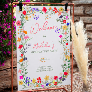 Affiche Moderne chic boho fleurs sauvages graduation bienv