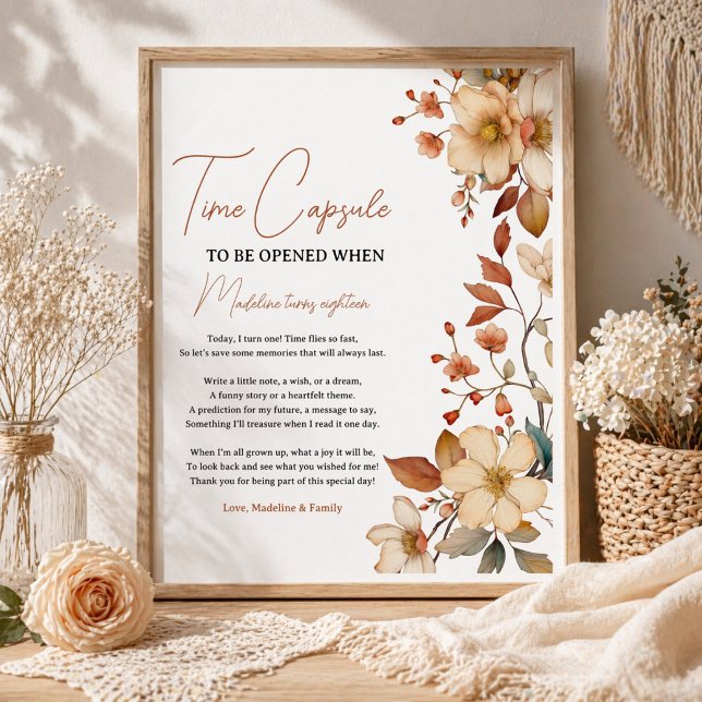 Affiche Moderne Chic Fleur Sauvage 1er Anniversaire Fille (Modern Chic Wildflower 1st Birthday Girl Poster)