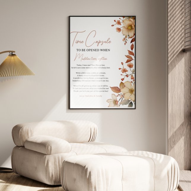 Affiche Moderne Chic Fleur sauvage 1er anniversaire fille (Créateur téléchargé)