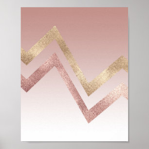 Affiche Moderne Chic Rose Or rose Chevron Gradient