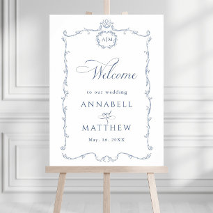 Affiche Moderne Classique Mariage Français Bienvenue Bleu