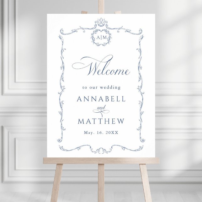 Affiche Moderne Classique Mariage Français Bienvenue Bleu  (Créateur téléchargé)