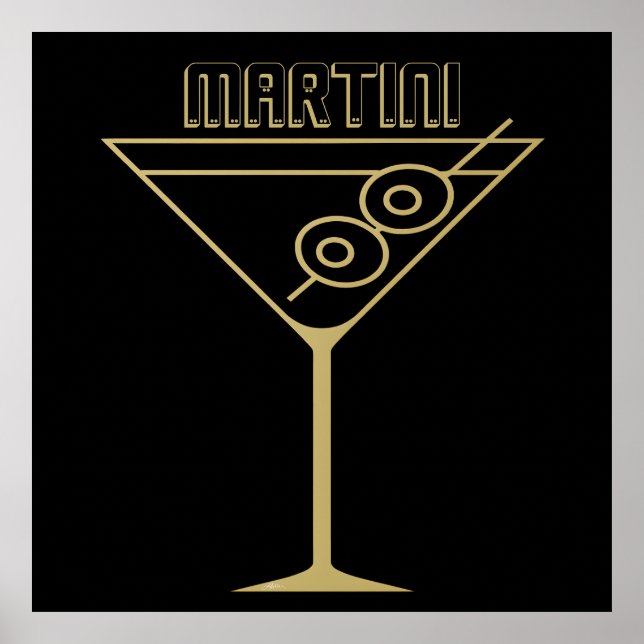 Affiche Moderne de milieu de siècle Or 2 Martini olive (Devant)