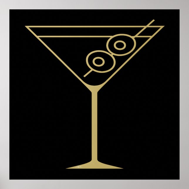 Affiche Moderne de milieu de siècle Or 2 Martini olive (Devant)