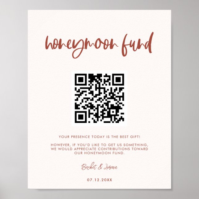 Affiche Moderne élégant rose neige Honeymoon fund Code QR (Devant)