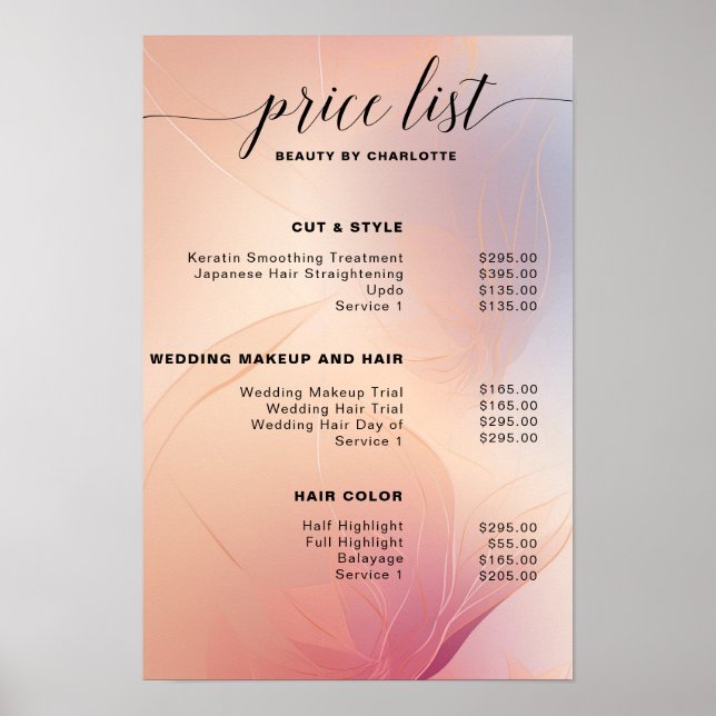 Affiche Moderne, enseigne de liste de prix (Devant)