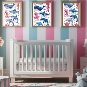 Affiche Moderne et élégante aquarelle Animaux de mer 3