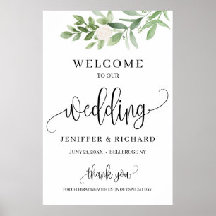Affiche Moderne et rustique verdure mariage à fleurs accue
