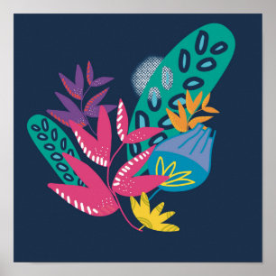 Affiche moderne florale bleu botanique simple