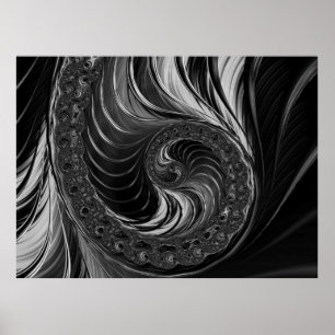 Affiche Moderne Fractal noir blanc métal Nautilus Swirl