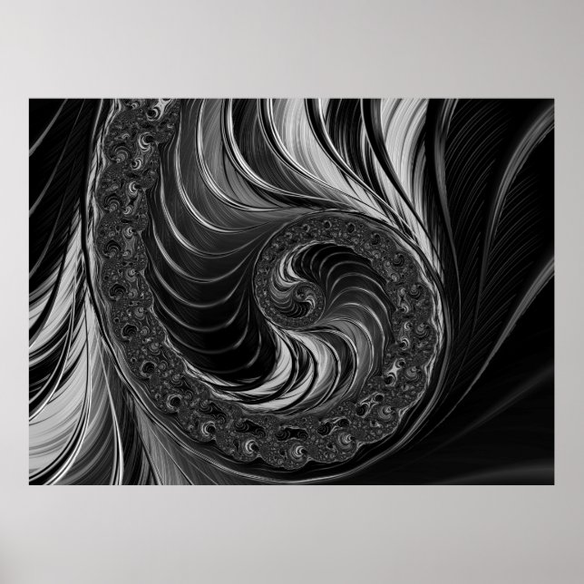 Affiche Moderne Fractal noir blanc métal Nautilus Swirl (Devant)
