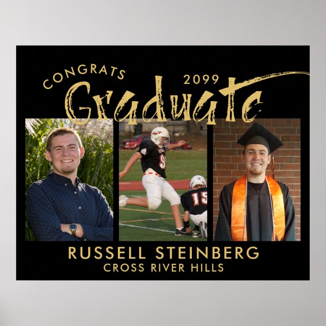 Affiche Moderne Graduate 3 Photos Or Brush Typographie (Devant)
