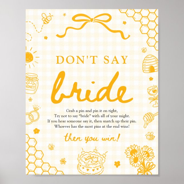Affiche Moderne Jaune Gingham Abeille à Miel Ne Dis Pas La (Devant)
