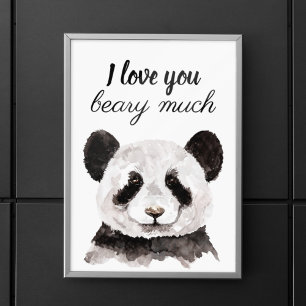 Affiche Moderne Je T'Aime Beary Beaucoup Panda Noir Et Bla