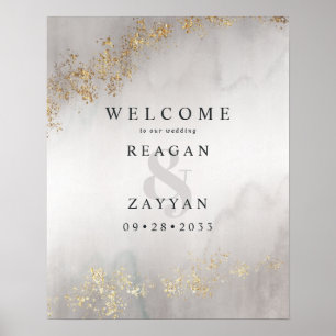 Affiche Moderne Luxe Paillettes Dorées Mariage Accueil Gri