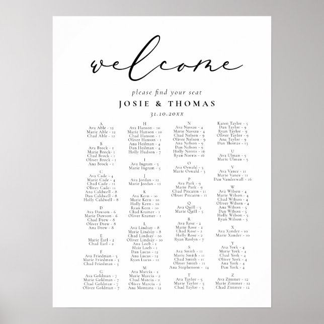Affiche Moderne minimaliste Calligraphie Mariage Plan de s (Devant)