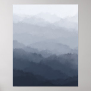 Affiche Moderne minimaliste Montagnes Bleues Abstraites