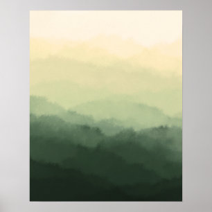 Affiche Moderne minimaliste Rustic Green Mountains Abstrai