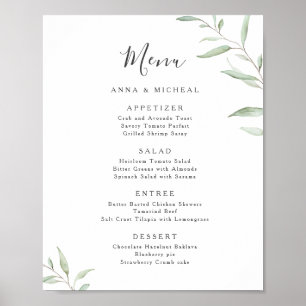Affiche Moderne minimaliste verdure menu mariage rustique